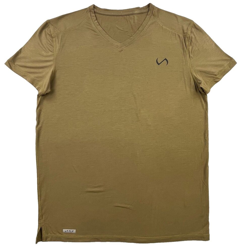 TLF Apparel T-Shirt Mens Large Olive Green Rayon Bamboo V-Neck Training Tee